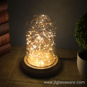 Glass Dome Wooden Base With LED Lights